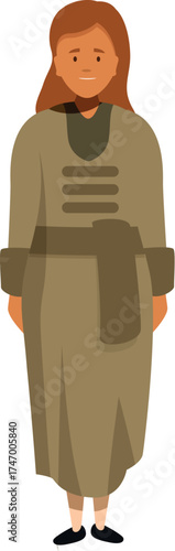 Cartoon illustration of a young woman wearing a traditional mennonite dress, representing the plain lifestyle and religious values of the mennonite community