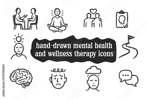 Hand-Drawn Mental Health and Wellness Icons Set