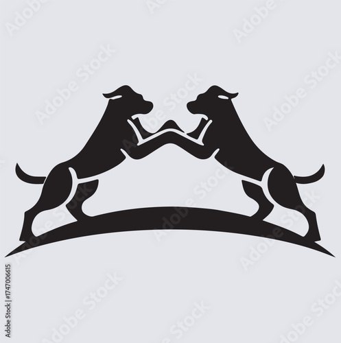 dogs facing each other silhouette vector art illustration, black dogs silhouette