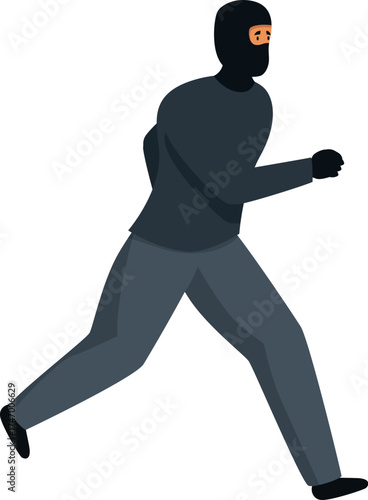 Masked thief running after stealing something, committing a crime