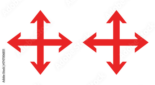 Red arrows forming cross shapes directional indicators symmetrical design elements