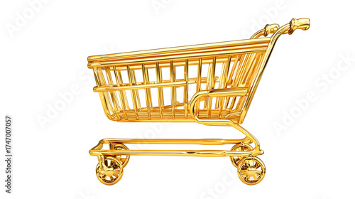 Shiny Gold Shopping Cart on White Background trolley isolated on a transparent background