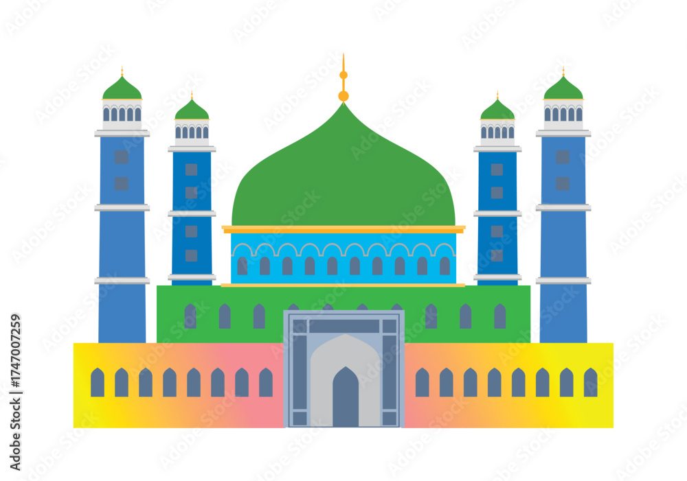 Naklejka premium Flat Islamic Mosque building. For diagrams, map, infographics, illustration, and other graphic related assets