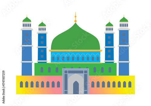Flat Islamic Mosque building. For diagrams, map, infographics, illustration, and other graphic related assets