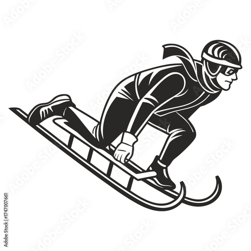 Bobsledder in black and white vector graphic winter sport