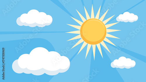 Bright sunny day with fluffy clouds in a blue sky perfect for summer backgrounds and cheerful designs depicting weather and optimism