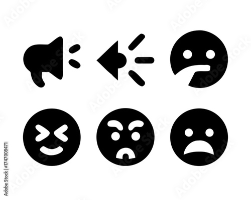 Six emoticons with different expressions