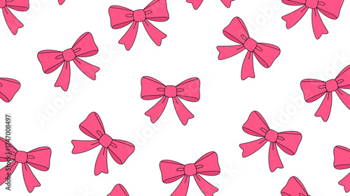 Seamless Pattern of Pink Bows on White Background Gift Wrapping Paper Design Fabric Decoration Backgrounds and Festive Celebrations