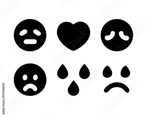 Illustration of various sad and heartbroken emoji
