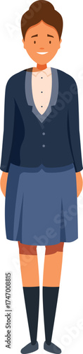 Full length portrait of a happy student girl wearing a school uniform, promoting education and back to school concepts
