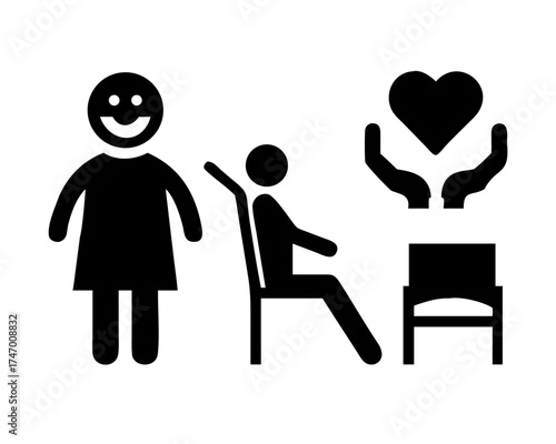 Elderly care and support icons showing assistance and love