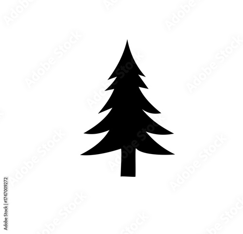 Minimal pine tree silhouette, clean line art Christmas tree design representing winter, celebration, and festive spirit.
