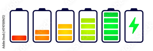 Charging battery. Power charger icon. Icon battery charging. Battery charge indicator with light. Phone power symbol, electric energy interface icon. Vector illustration