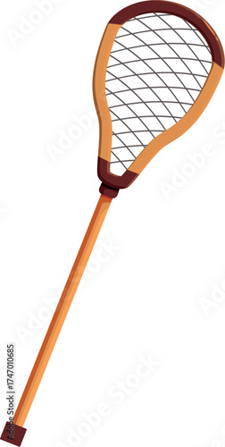 Classic wooden lacrosse stick laying against a clean white backdrop, ready for action