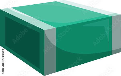 Closed teal green rectangular box with silver stripe on white background, blank packaging design concept
