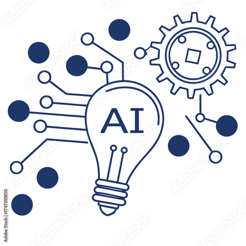 Line drawing reveals lightbulb displaying AI with technology connections on transparent background