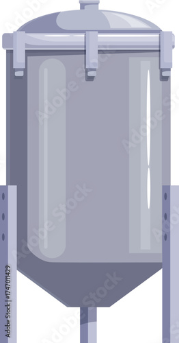 Industrial metal tank storing materials for processing and manufacturing in a factory or plant