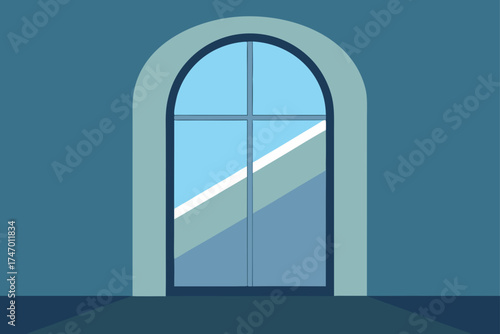 curved glass window sunlight reflections in minimal interior background illustration