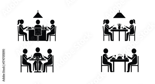 People dining at tables a collection of simple black and white icons