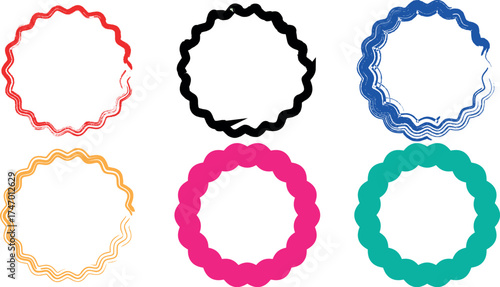 Expressive Grunge Banner Pack: Handcrafted Circular Forms with Distressed Colourful Brush Strokes and Uneven Zigzag Borders