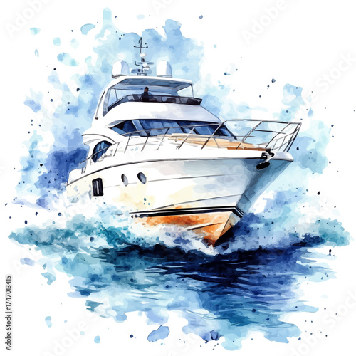 watercolor vector of Yacht, isolated on a white background.