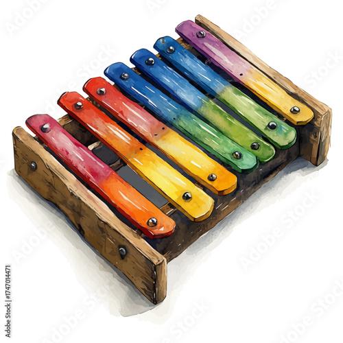 Xylophone, watercolor illustration vector, isolated on a white background.