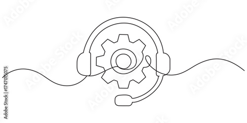 Continuous one line art headphone