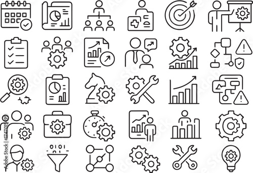 Business Management and Process Optimization Line Icons Set