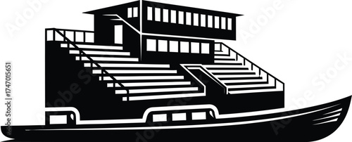 Monochrome stadium boat structure illustration design vector
