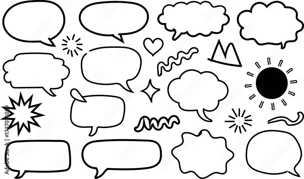 Fototapeta premium Collection of Hand Drawn Speech Bubbles and Design Elements Vector