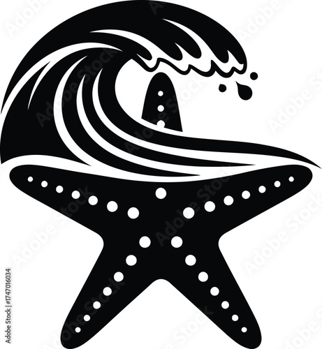 Starfish and wave in minimalist black design