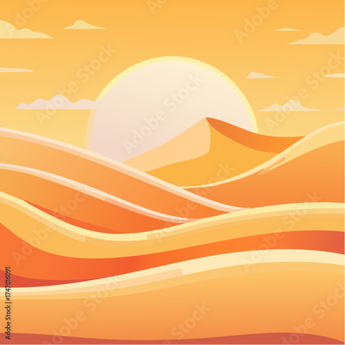 Desert landscape with sun and dunes