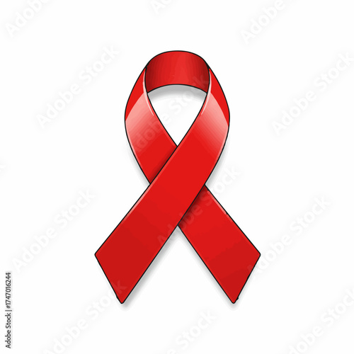 Symbol of hope and awareness, a red ribbon against a clean white background