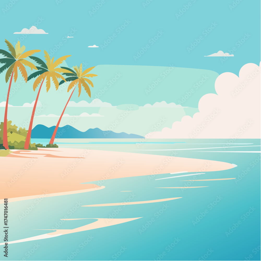 Obraz premium Tropical beach with palm trees and calm ocean