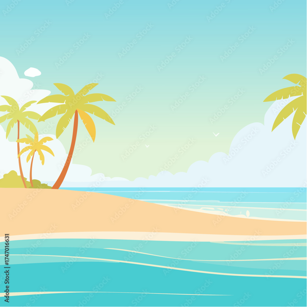 Obraz premium Tropical beach scene with palm trees and turquoise water