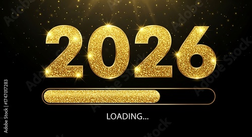 Golden Glitter 2026 Loading Bar on Dark Background New Year's Eve Concept