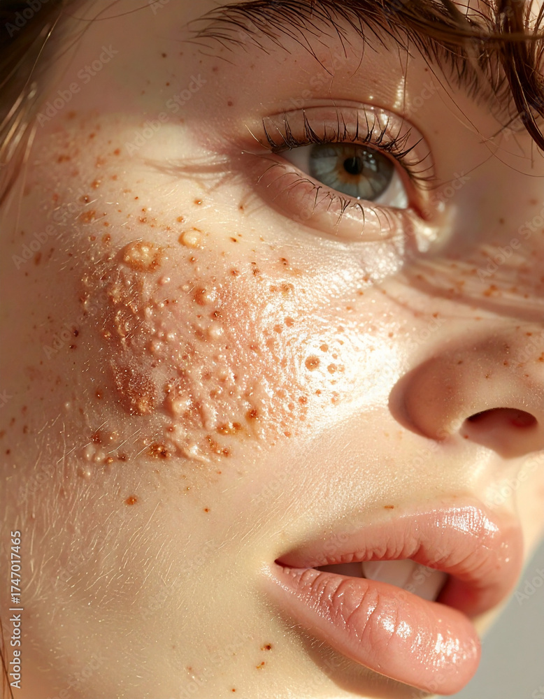 Fototapeta premium Eczema close up skin: An intimate portrayal of skin shows honest struggle. Skin is textured, raw, and authentic, revealing its true beauty