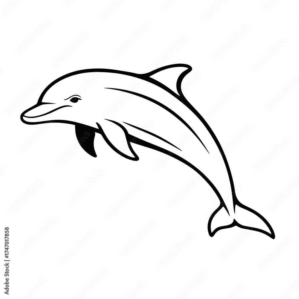 Fototapeta premium Dolphin jumping in minimal line art style on white background 