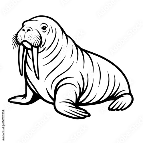 Detailed illustration of a walrus sitting in a natural pose  
