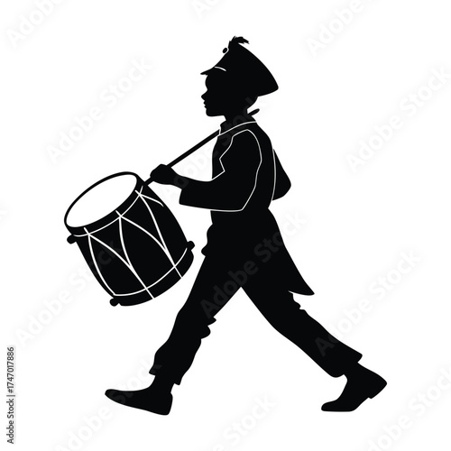 Marching Band Drummer Silhouette - Musical Performance Arts Vector Illustration on White Background