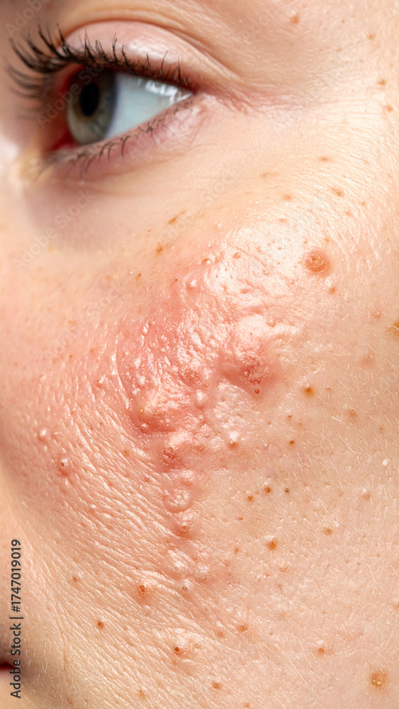 Fototapeta premium Eczema close up skin: Close up of skin affected by eczema evokes discomfort and irritation, highlighting need for specialized dermatological care