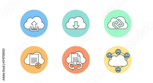 Cloud computing icons in flat design style a set of vector icons related to cloud storage and services