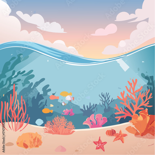 Underwater scene with coral reef and fish