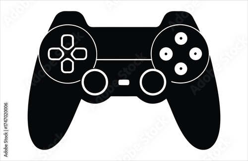 A vector illustration of a game controller or joystick with buttons is an icon for fun video game technology and entertainment