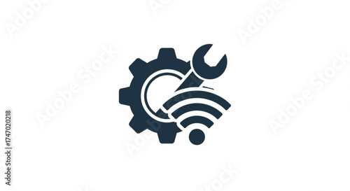 Gear, wrench, and wifi icon symbol of technical support, maintenance, repair, and internet connection