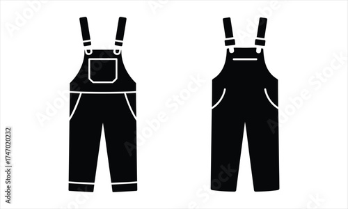Graphic illustration of black overalls front and back views isolated
