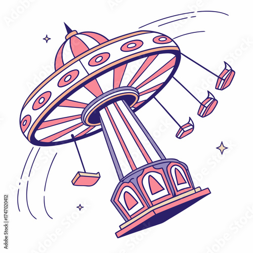Pink and purple carnival ride spinning with motion lines