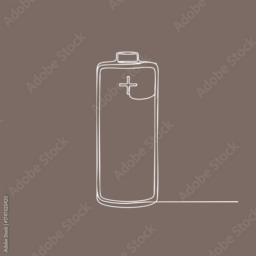 Minimalist Line Drawing of a Battery with a Plus Sign on a Solid