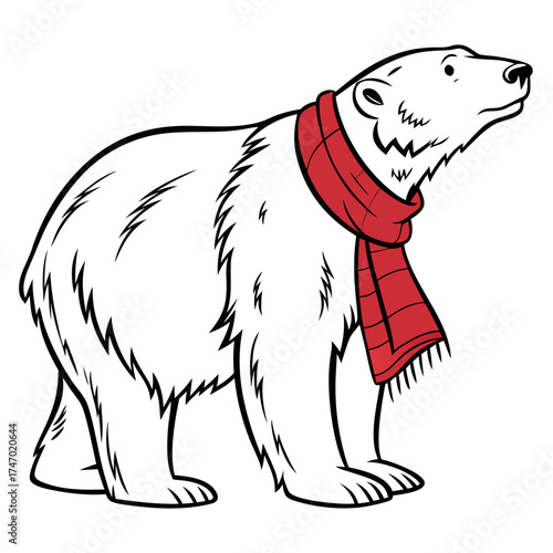 Polar bear wearing red scarf vector illustration animal 2