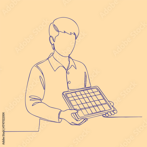 Person holding a solar panel with a neutral , demonstrating renewable energy technology and sustainability concepts